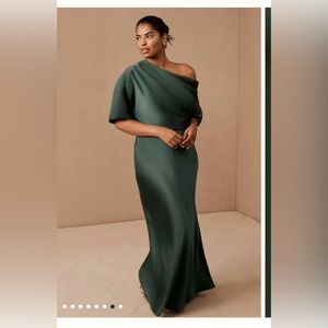 Anthropologie Amsale Pryce Off the Shoulder Dress, Dark Green, Size 14